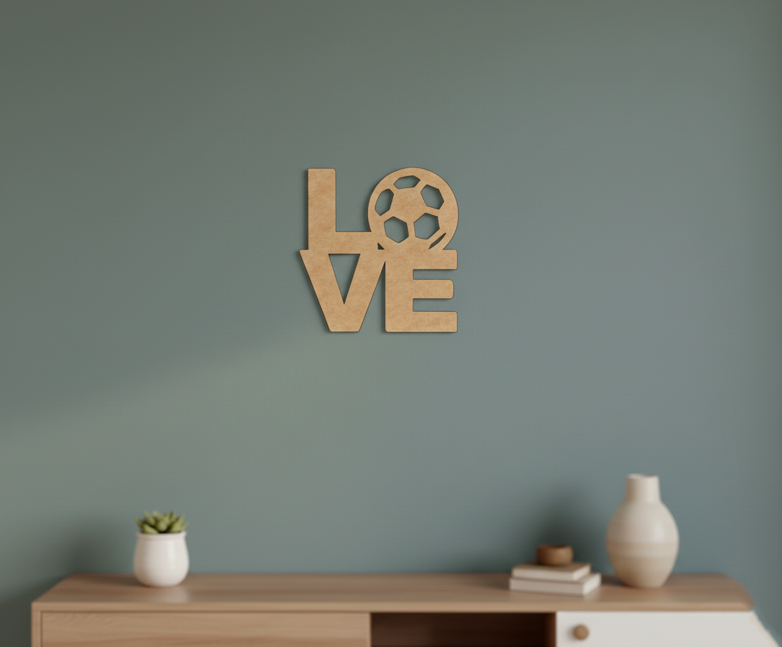 Unpainted MDF Love football quote laser cut DIY wall decor craft cutout,mounted on wall