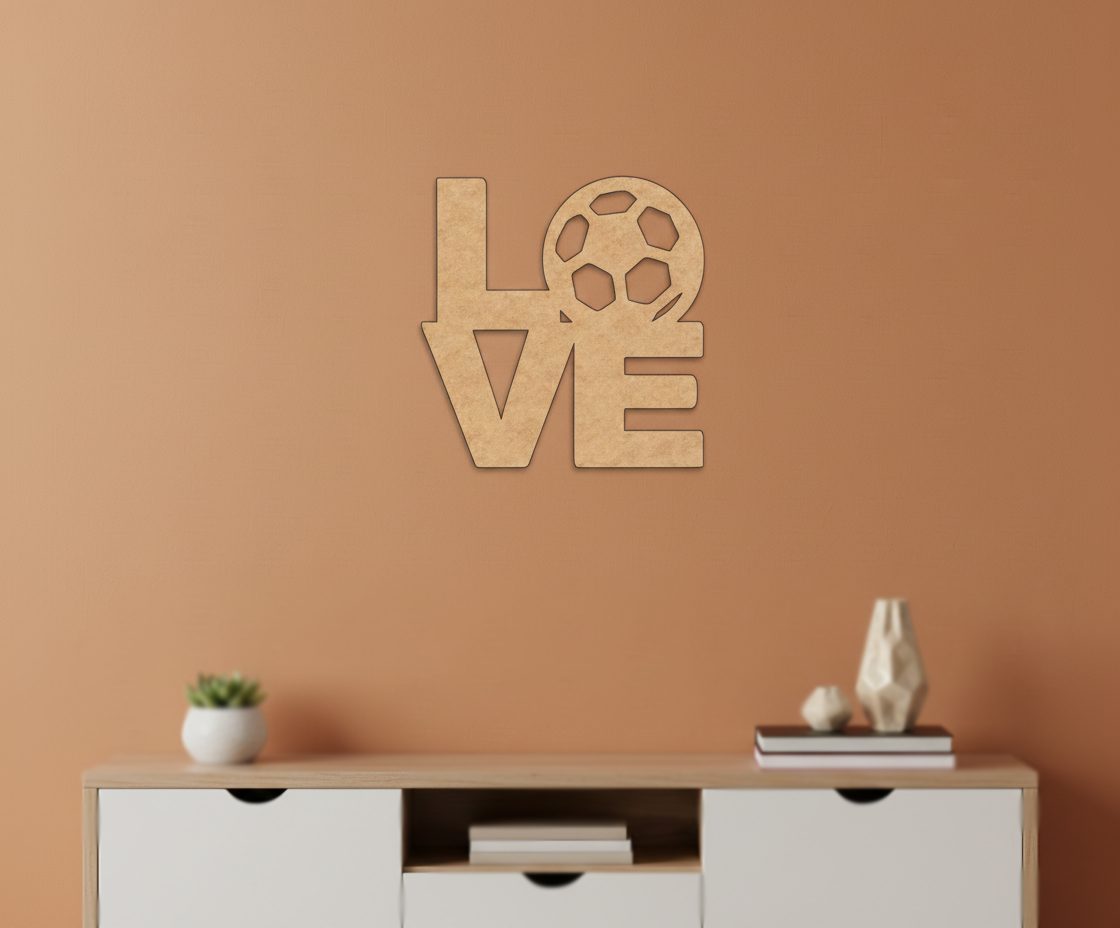 Unpainted MDF Love football quote laser cut DIY wall decor craft cutout,mounted on wall