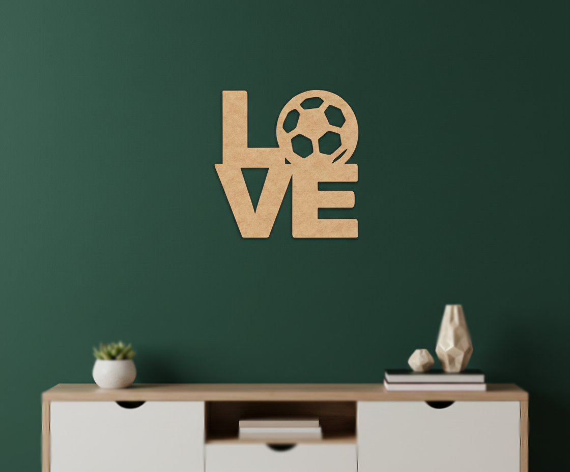 Unpainted MDF Love football quote laser cut DIY wall decor craft cutout,mounted on wall