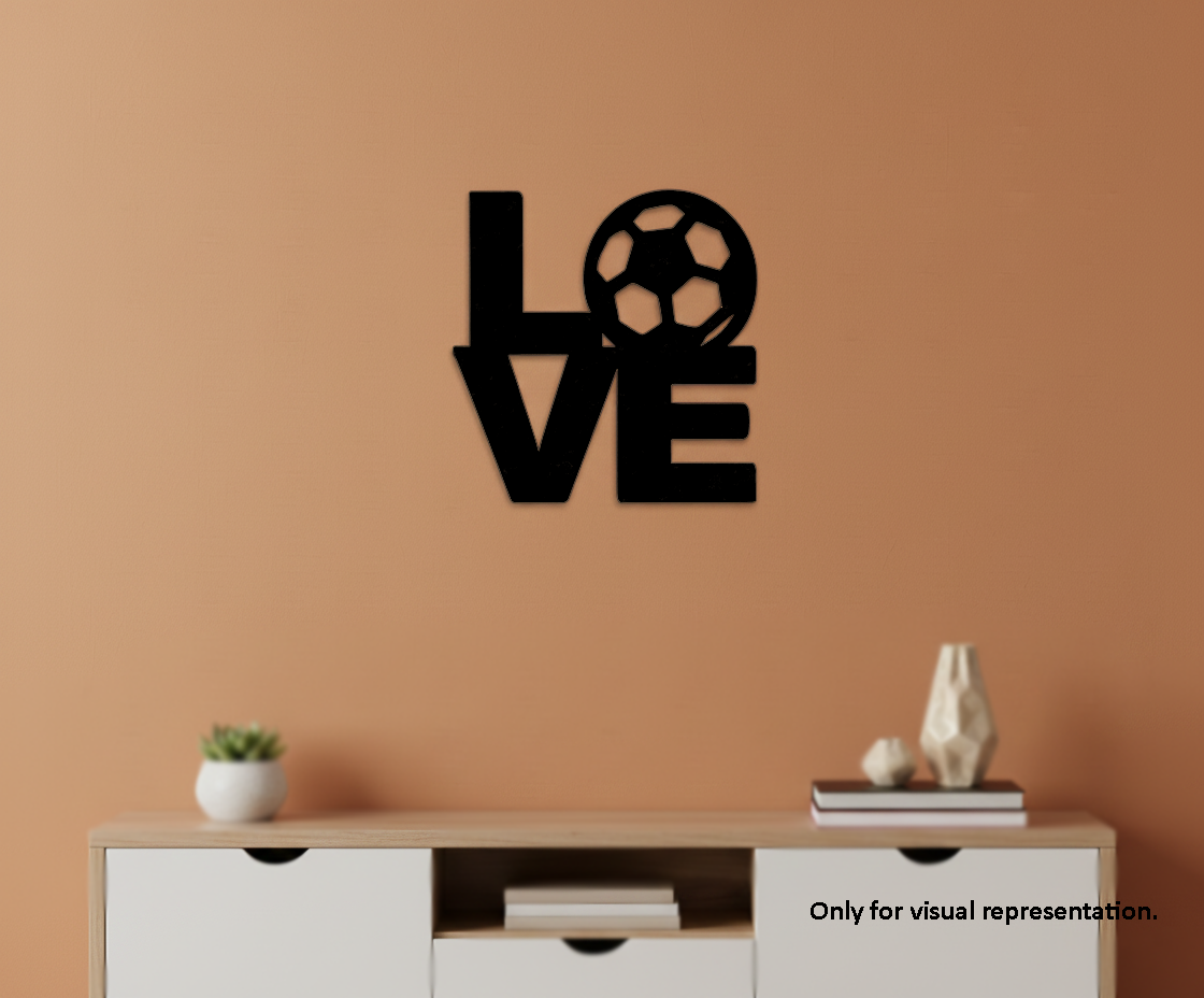 Black painted MDF Love football quote laser cut DIY wall decor craft cutout,mounted on wall