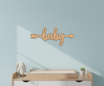 Unpainted MDF Baby quote arrow laser cut DIY wall decor craft cutout, mounted on wall