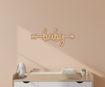 Unpainted MDF Baby quote arrow laser cut DIY wall decor craft cutout, mounted on wall