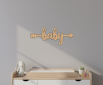 Unpainted MDF Baby quote arrow laser cut DIY wall decor craft cutout, mounted on wall