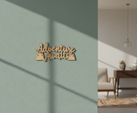 Unpainted MDF Adventure Awaits quote with mountain design laser cut DIY wall decor craft cutout, mounted on wall