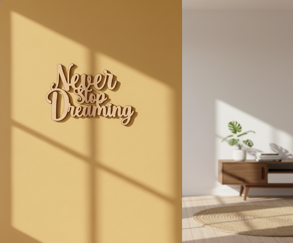 MDF Never Stop Dreaming Quote Wall Decor DIY Cutout Art Kit for painting and craft, mounted on wall