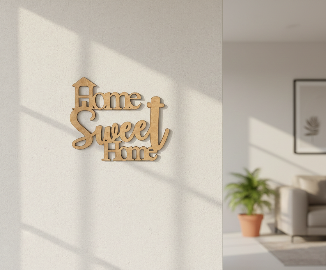 MDF Home Sweet Home Quote Wall Decor DIY Cutout Art Kit for painting and craftz, mounted on wall