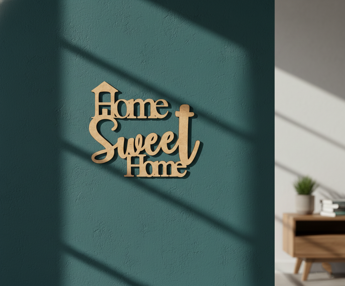 MDF Home Sweet Home Quote Wall Decor DIY Cutout Art Kit for painting and craftz, mounted on wall
