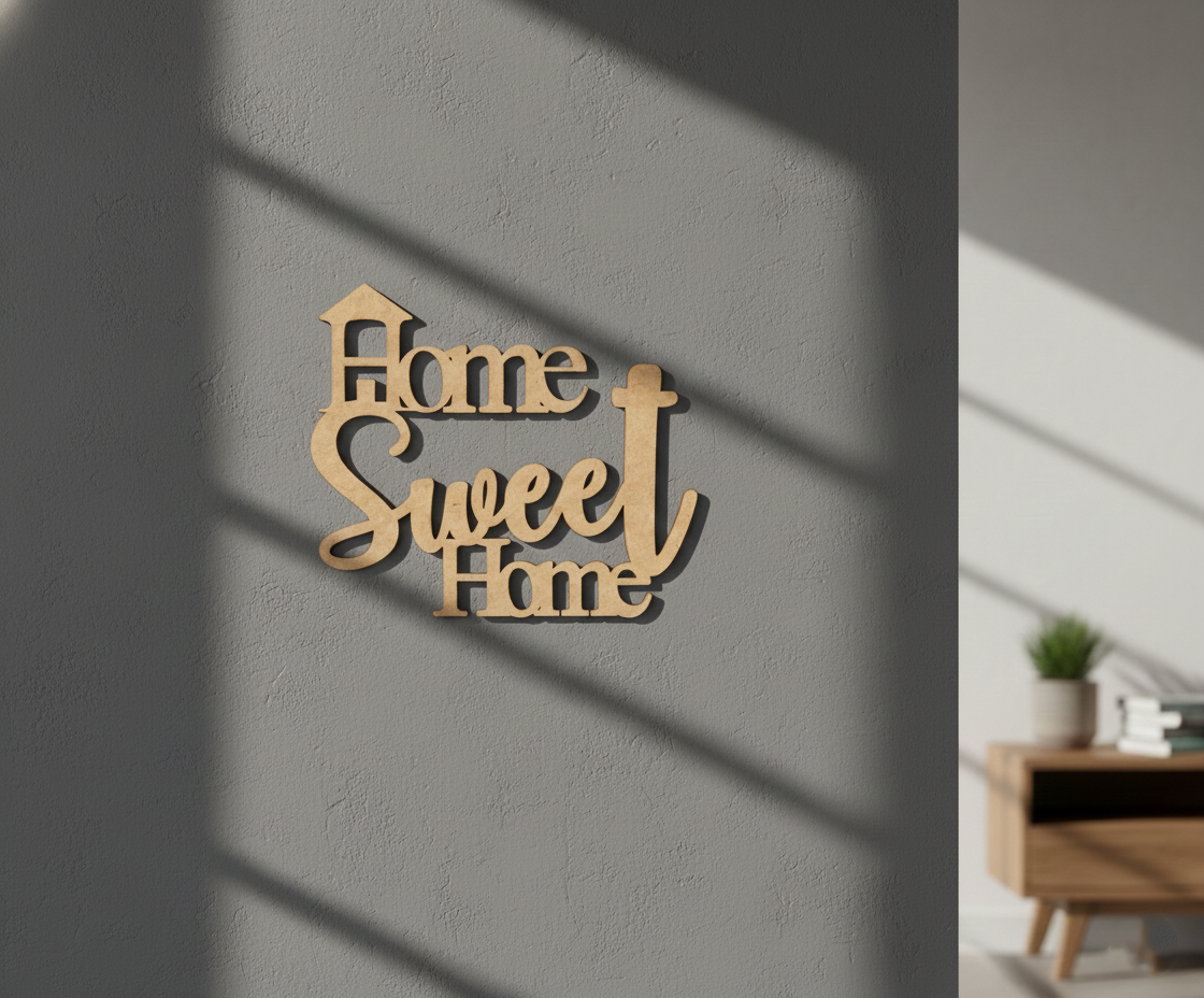 MDF Home Sweet Home Quote Wall Decor DIY Cutout Art Kit for painting and craftz, mounted on wall