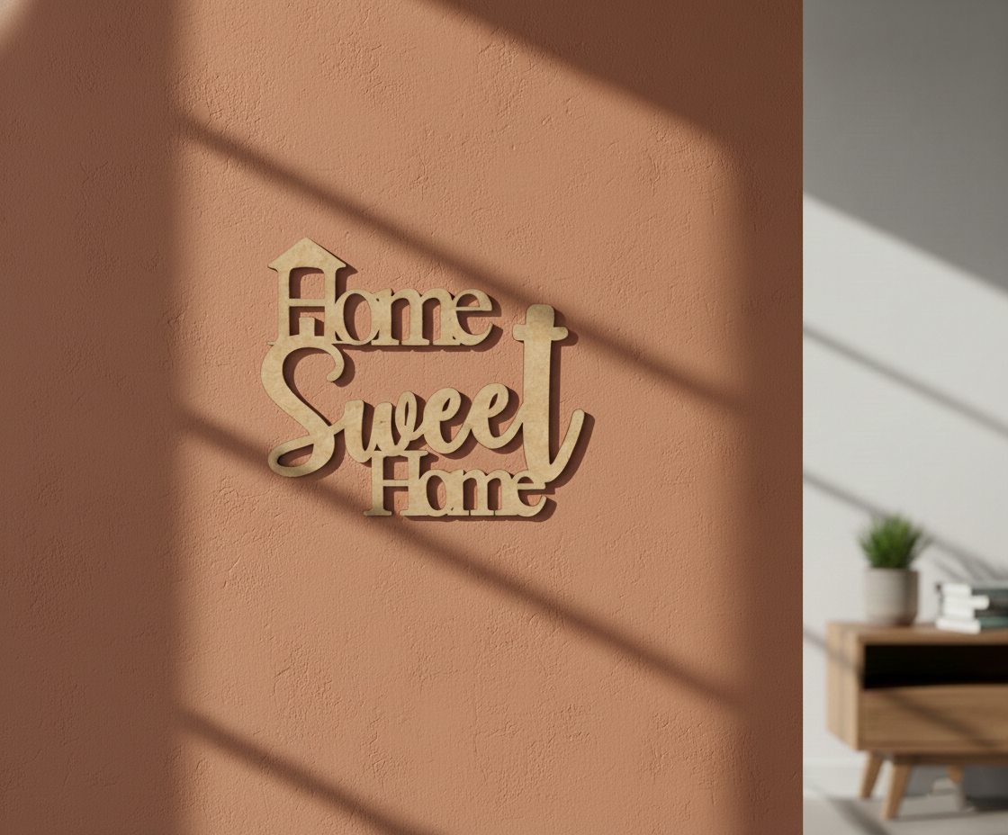 MDF Home Sweet Home Quote Wall Decor DIY Cutout Art Kit for painting and craftz, mounted on wall