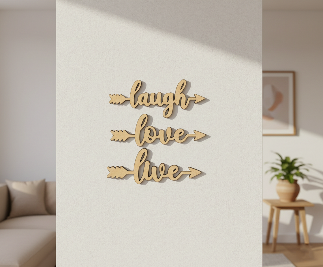 MDF Laugh Love Live Quote Wall Decor DIY Cutout Art Kit for painting and craft, mounted on pillar