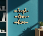 MDF Laugh Love Live Quote Wall Decor DIY Cutout Art Kit for painting and craft, mounted on wall