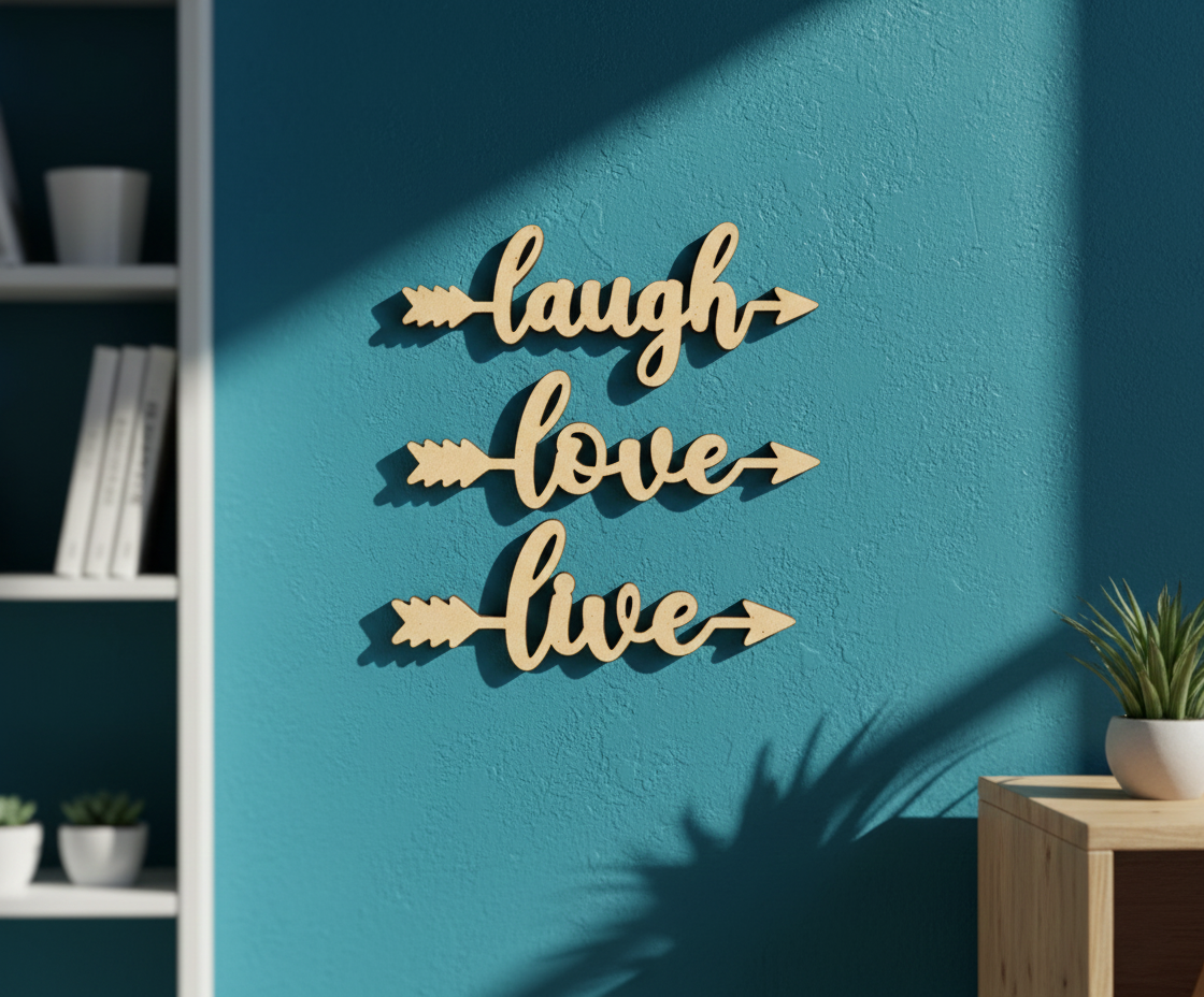 MDF Laugh Love Live Quote Wall Decor DIY Cutout Art Kit for painting and craft, mounted on wall