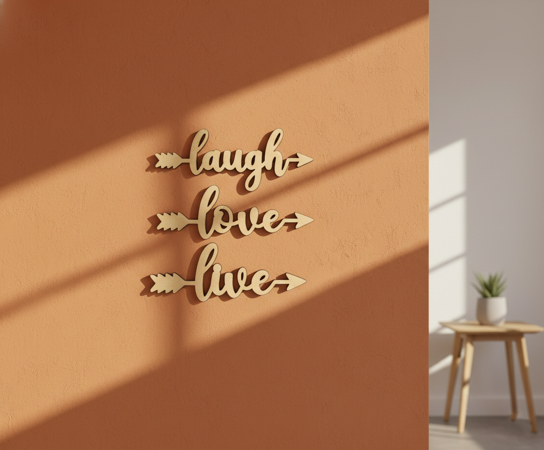 MDF Laugh Love Live Quote Wall Decor DIY Cutout Art Kit for painting and craft, mounted on wall