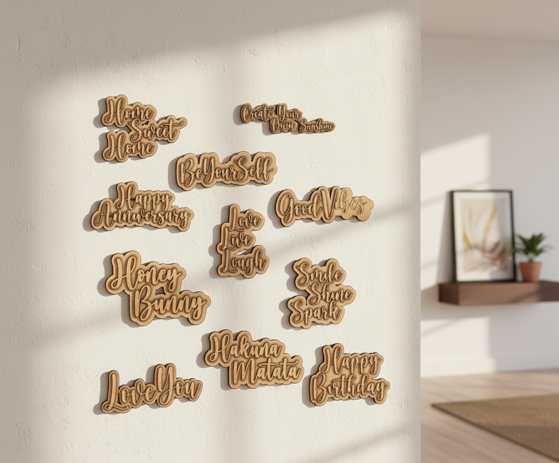 MDF Mini Quote Words Set Wall Decor DIY Craft Cutouts for painting and decoration, mounted on wall