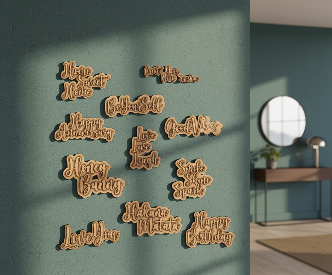 MDF Mini Quote Words Set Wall Decor DIY Craft Cutouts for painting and decoration, mounted on wall