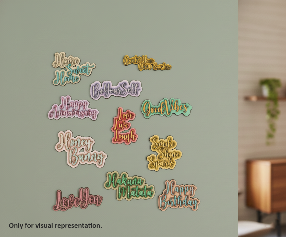 Painted MDF Mini Quote Words Set Wall Decor DIY Craft Cutouts for painting and decoration, mounted on wall