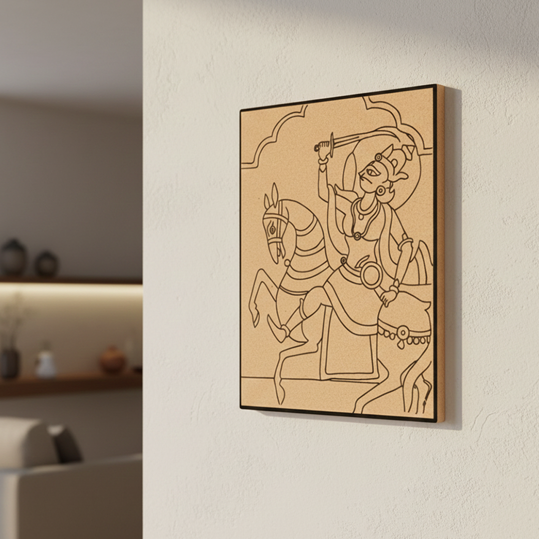 Traditional Painting MDF DIY Art Base with Royal Warrior Horse Artwork side angle 