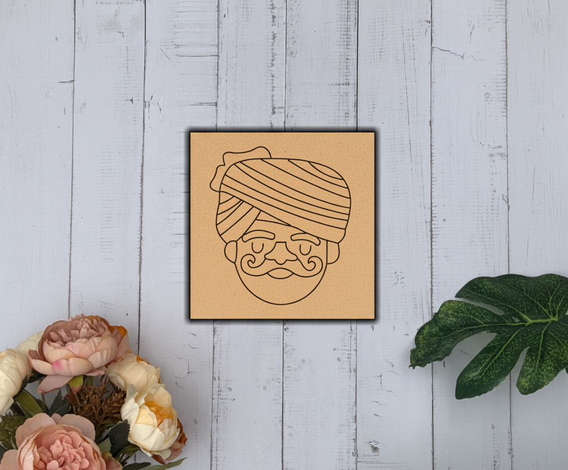 Traditional Painting MDF DIY Art Base with Rajasthani Man Artwork