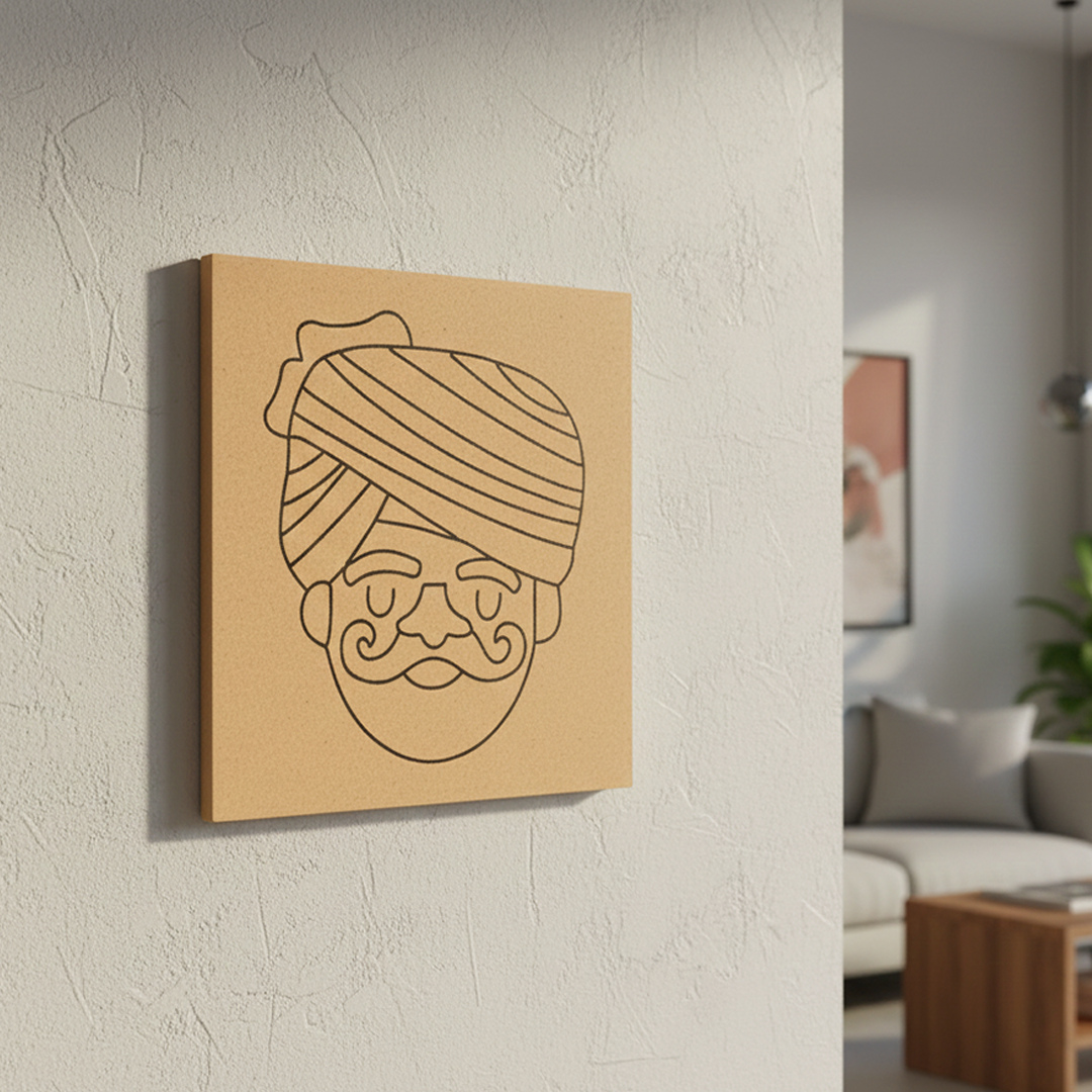 Traditional Painting MDF DIY Art Base with Rajasthani Man Artwork side angle 