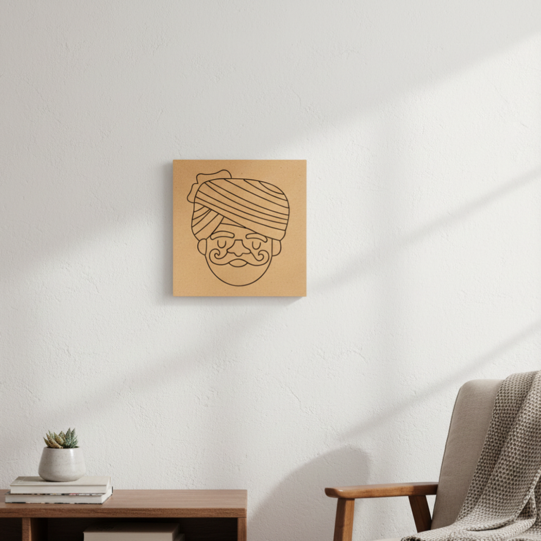 Traditional Painting MDF DIY Art Base with Rajasthani Man Artwork