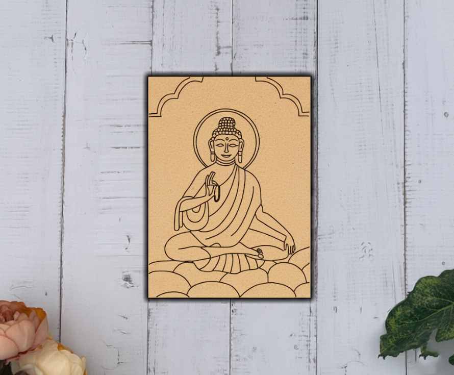 Traditional Painting MDF DIY Art Base with Meditating Buddha Design
