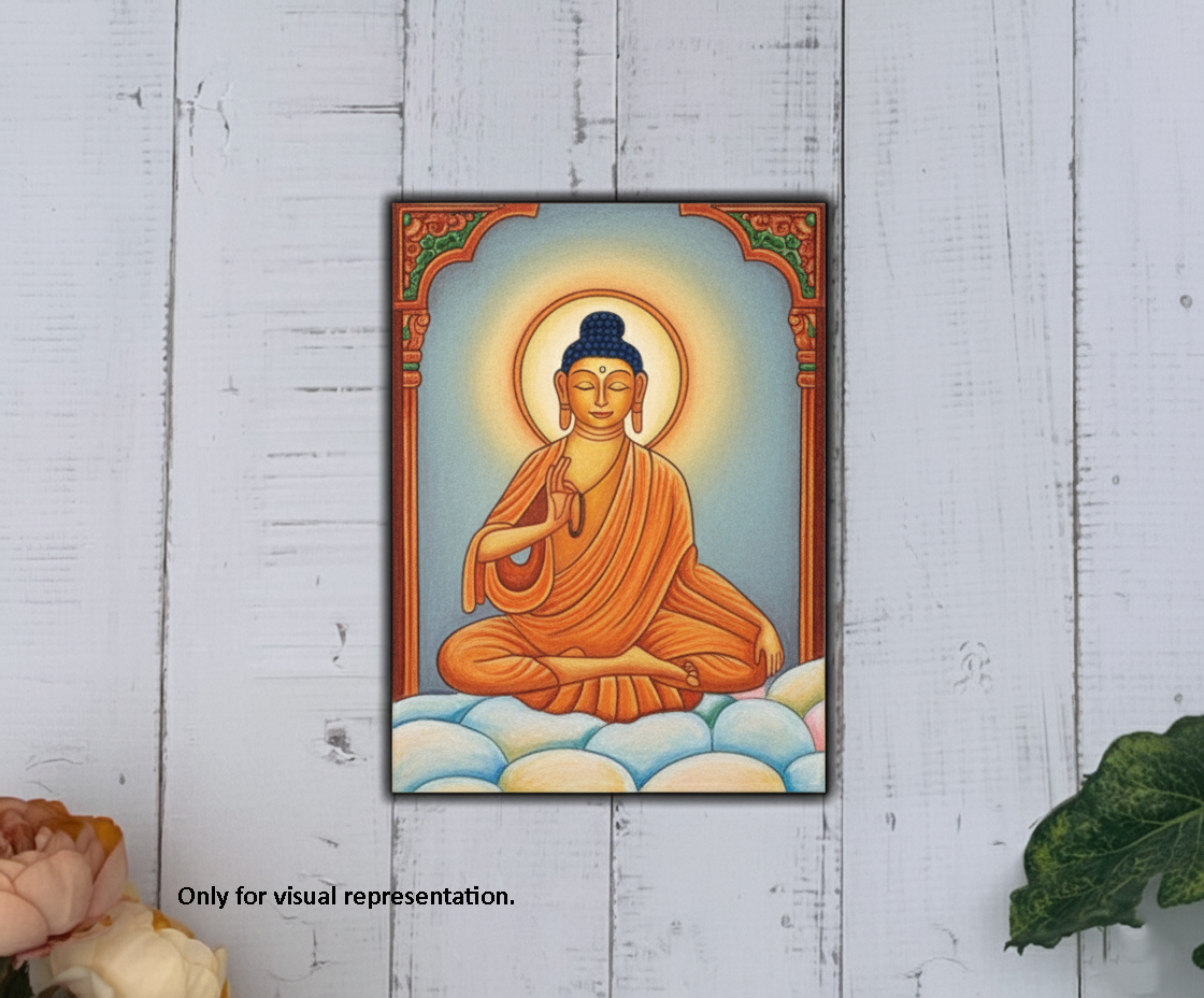 Traditional Painting MDF DIY Art Base with Meditating Buddha Design coloured 
