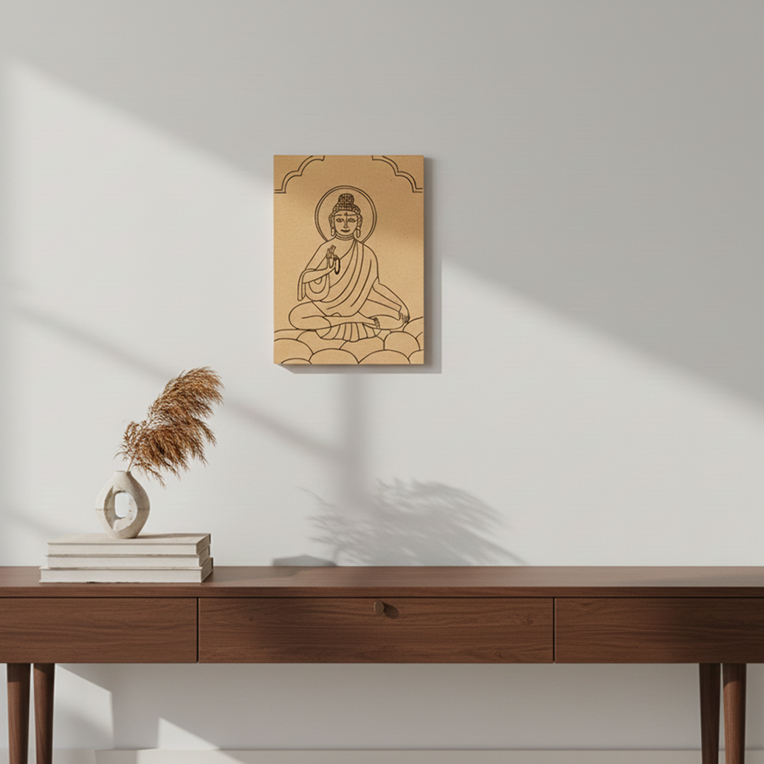 Traditional Painting MDF DIY Art Base with Meditating Buddha Design