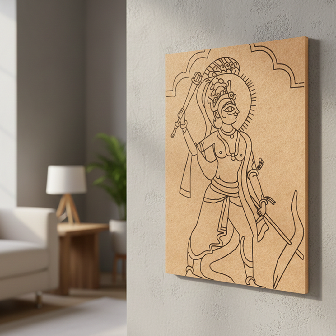 Traditional Painting MDF DIY Art Base with Divine Warrior Artwork side angle 
