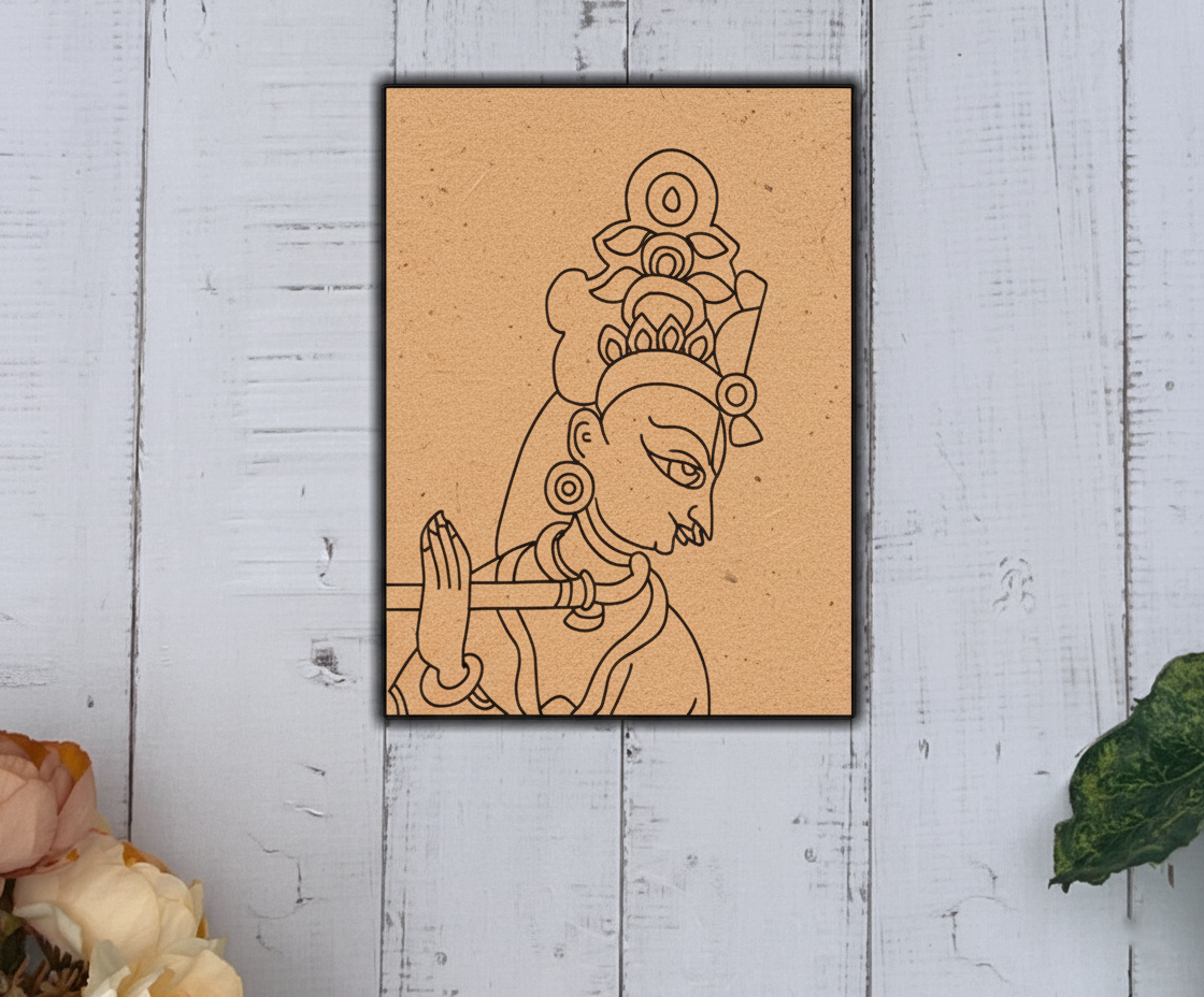 Traditional MDF DIY Painting Base with Krishna Playing Flute Design