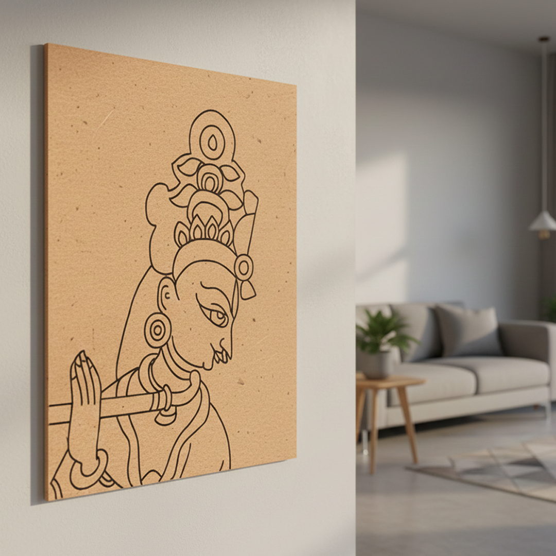 Traditional MDF DIY Painting Base with Krishna Playing Flute Design side angle 