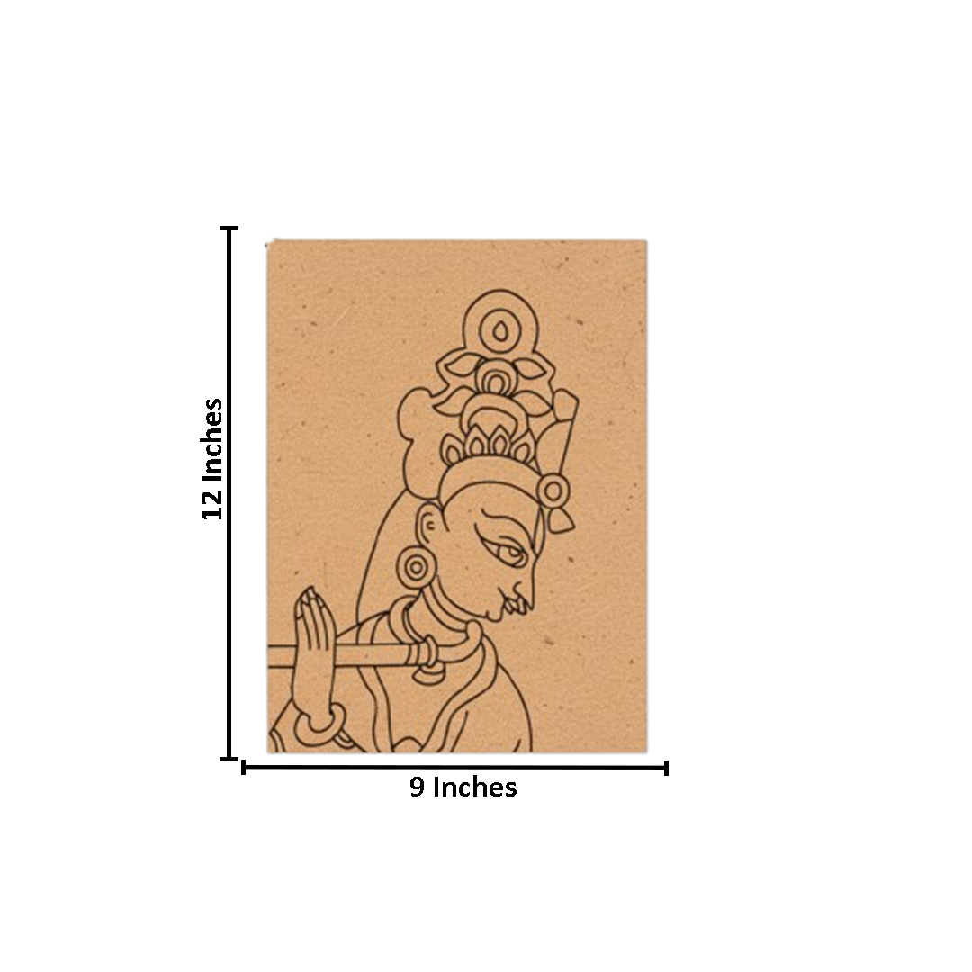 Traditional MDF DIY Painting Base with Krishna Playing Flute Design with size 