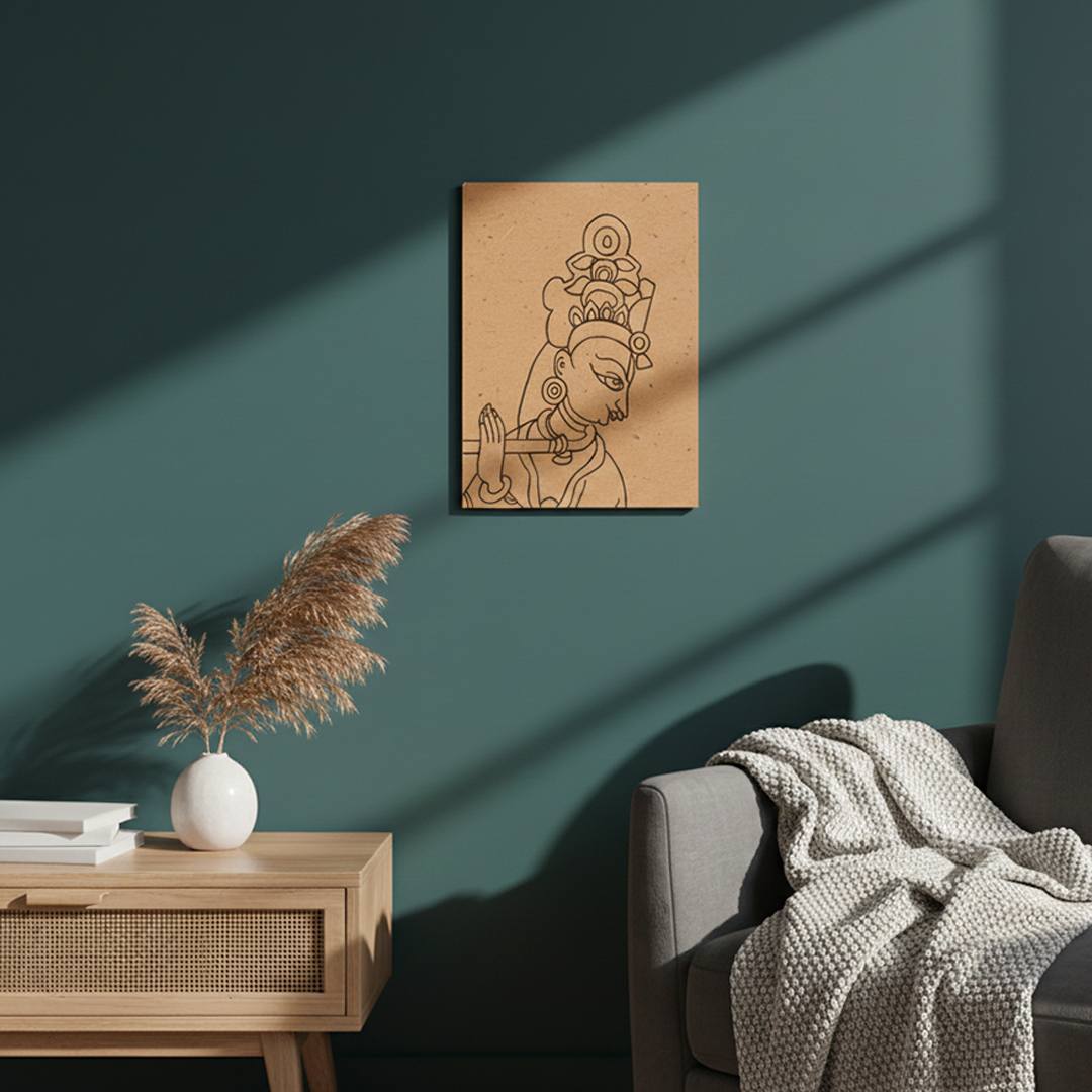 Traditional MDF DIY Painting Base with Krishna Playing Flute Design