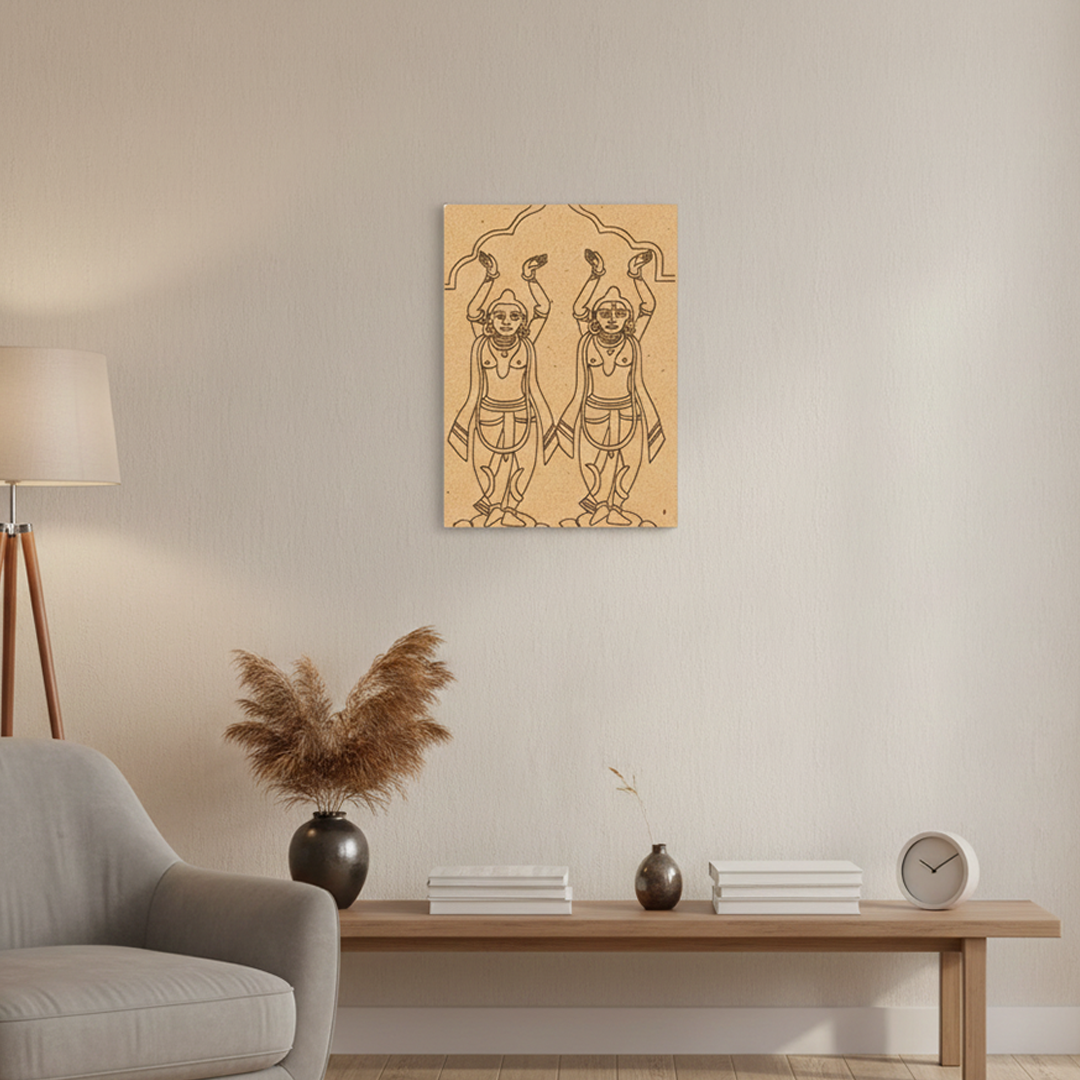 Traditional MDF DIY Painting Base with Twin Devotee Bhakti Figure Outline