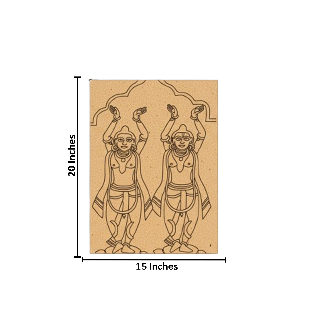 Traditional MDF DIY Painting Base with Twin Devotee Bhakti Figure Outline with size 