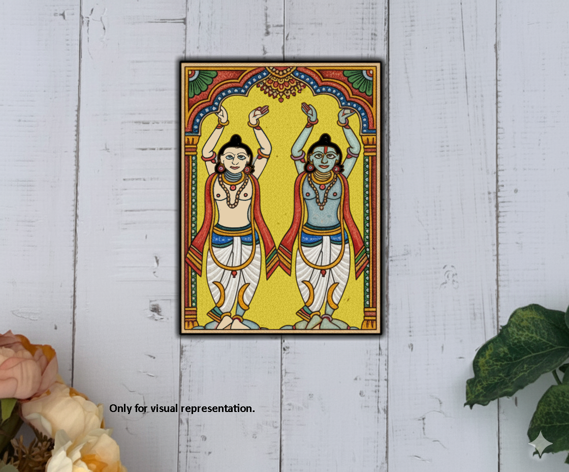 Traditional MDF DIY Painting Base with Twin Devotee Bhakti Figure Outline coloured 