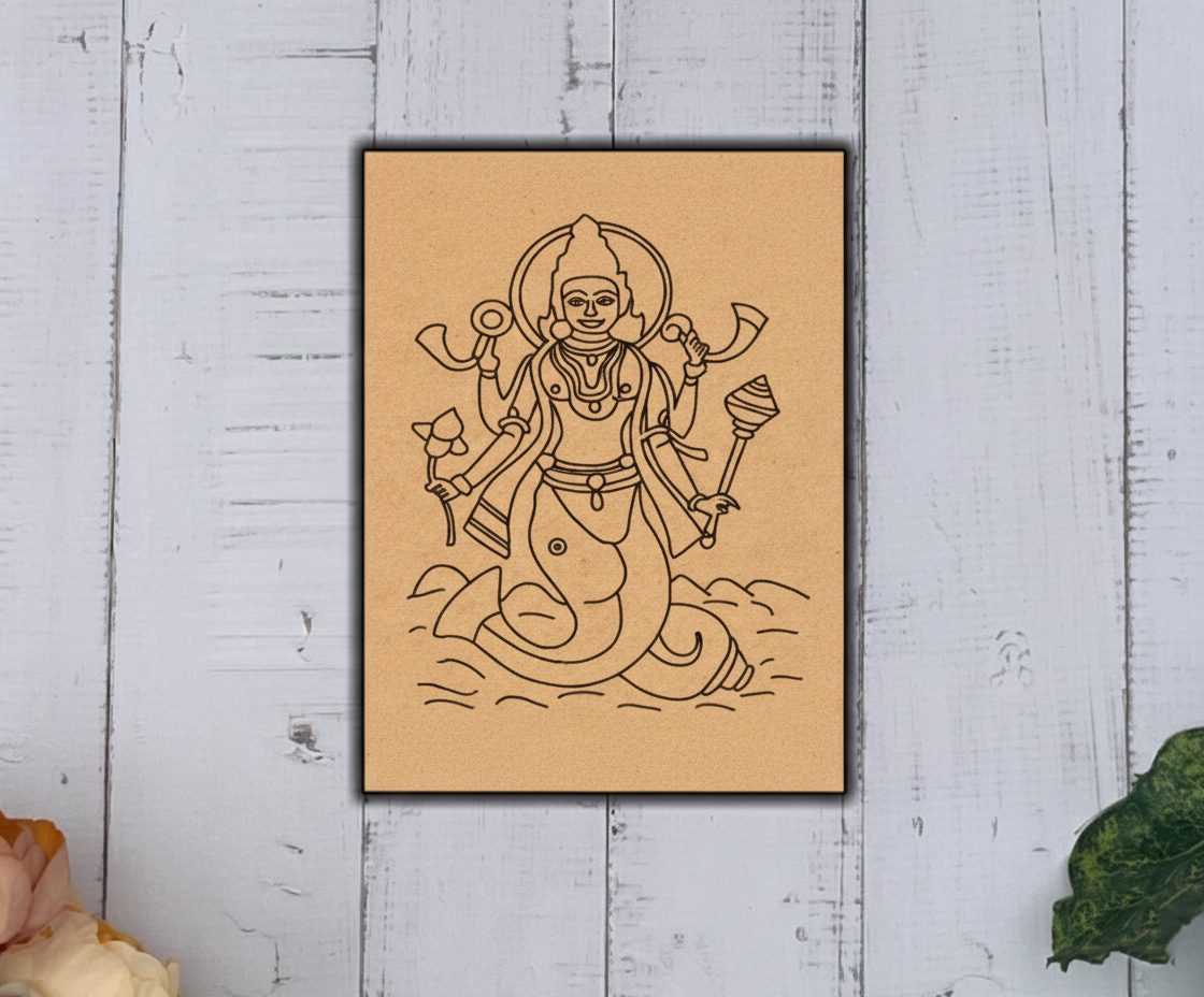 Traditional MDF DIY Painting Base with Matsya Avatar Divine Outline