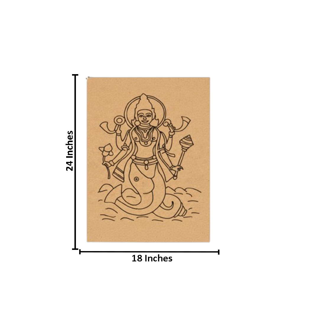 Traditional MDF DIY Painting Base with Matsya Avatar Divine Outline with size 