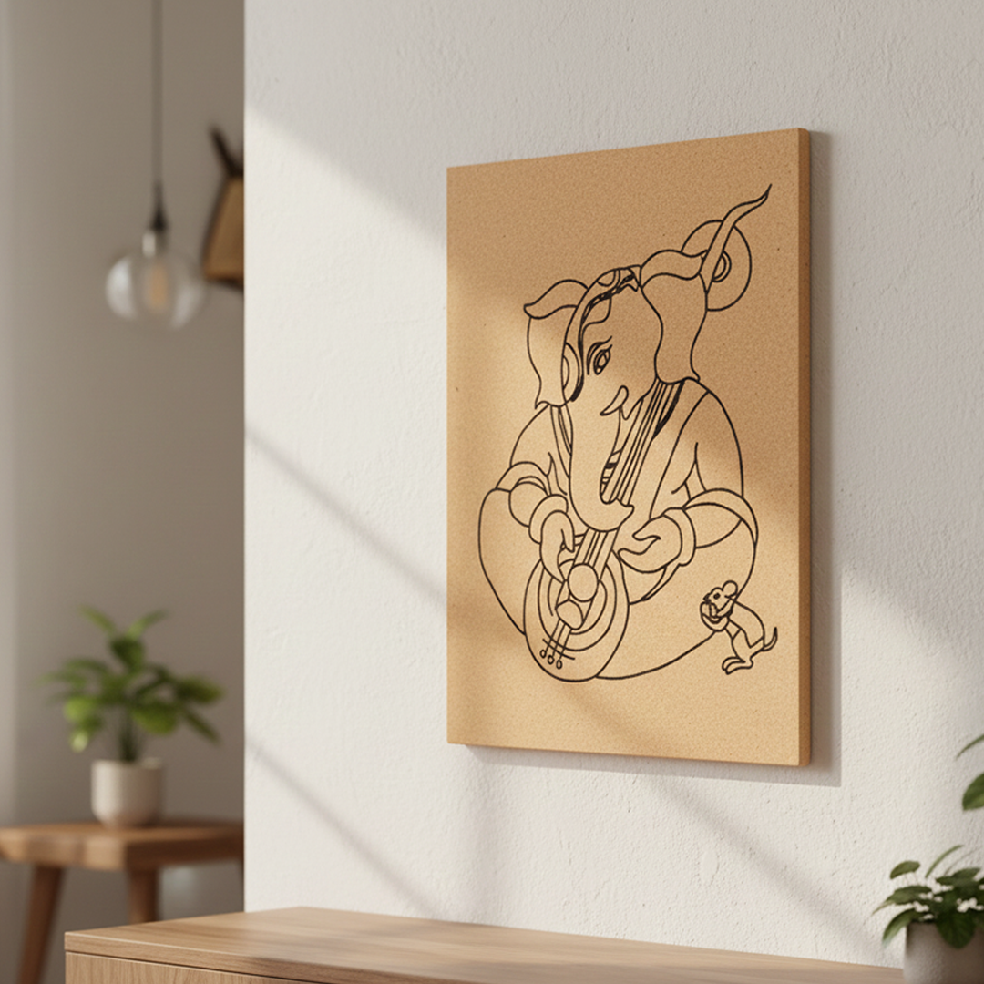 Traditional MDF DIY Painting Base with Musical Ganesha Outline side angle