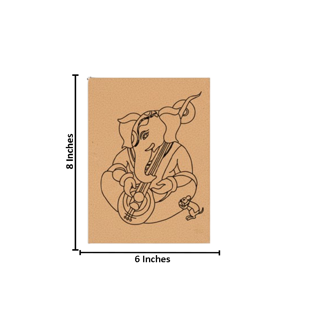 Traditional MDF DIY Painting Base with Musical Ganesha Outline with size 