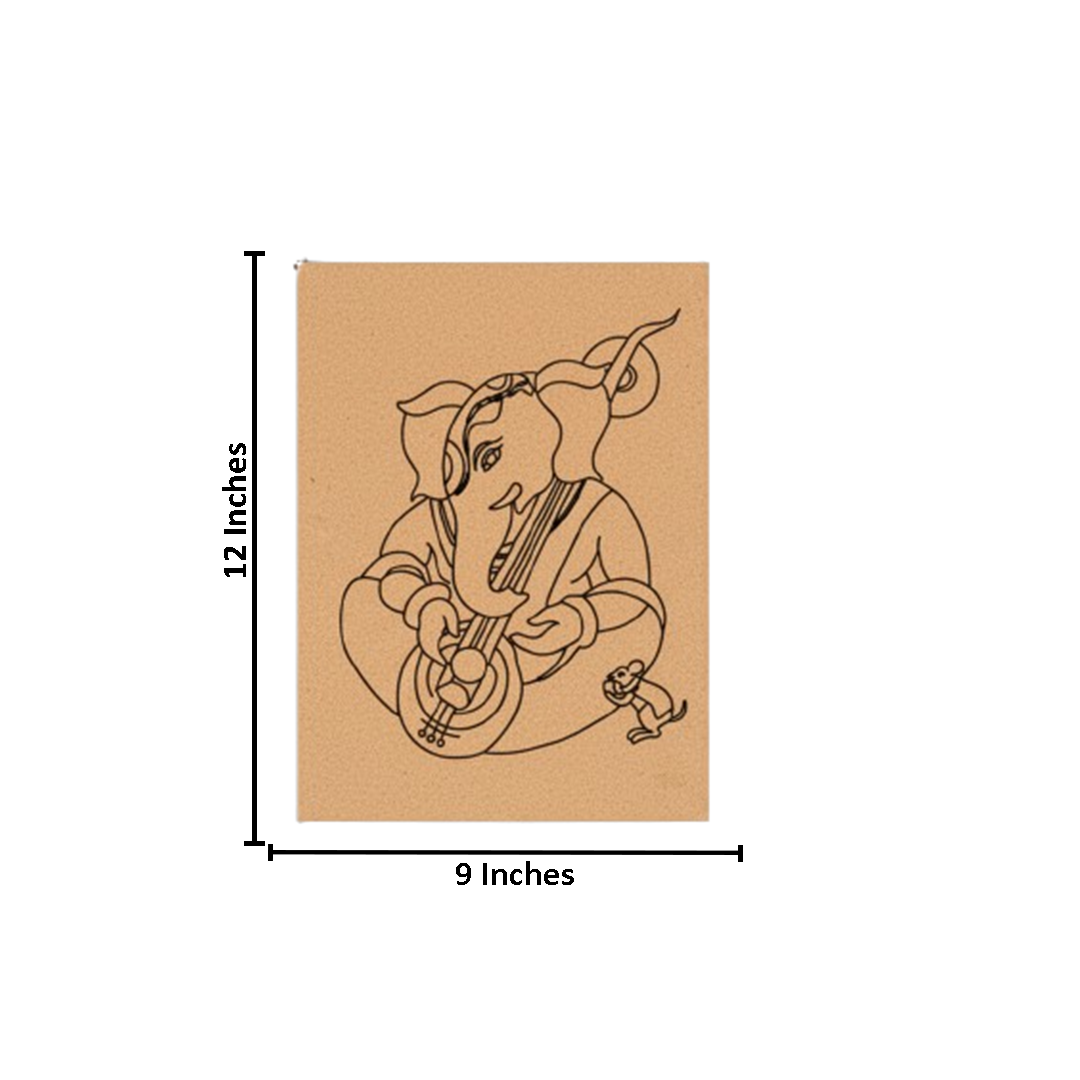 Traditional MDF DIY Painting Base with Musical Ganesha Outline with size 