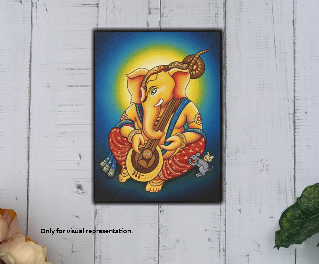 Traditional MDF DIY Painting Base with Musical Ganesha Outline coloured