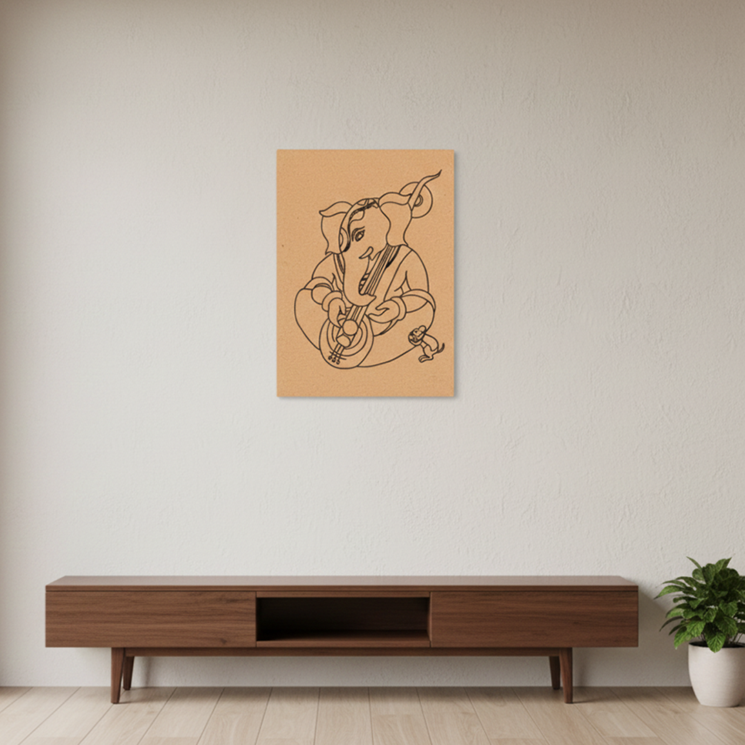Traditional MDF DIY Painting Base with Musical Ganesha Outline