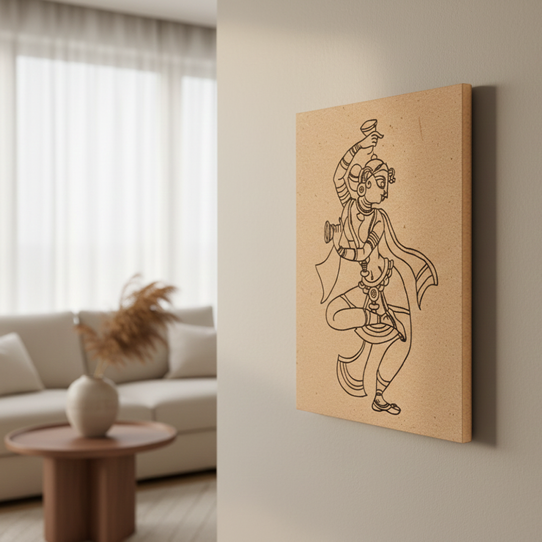 Traditional MDF DIY Painting Base with Folk Dancing Figure Outline side angle 