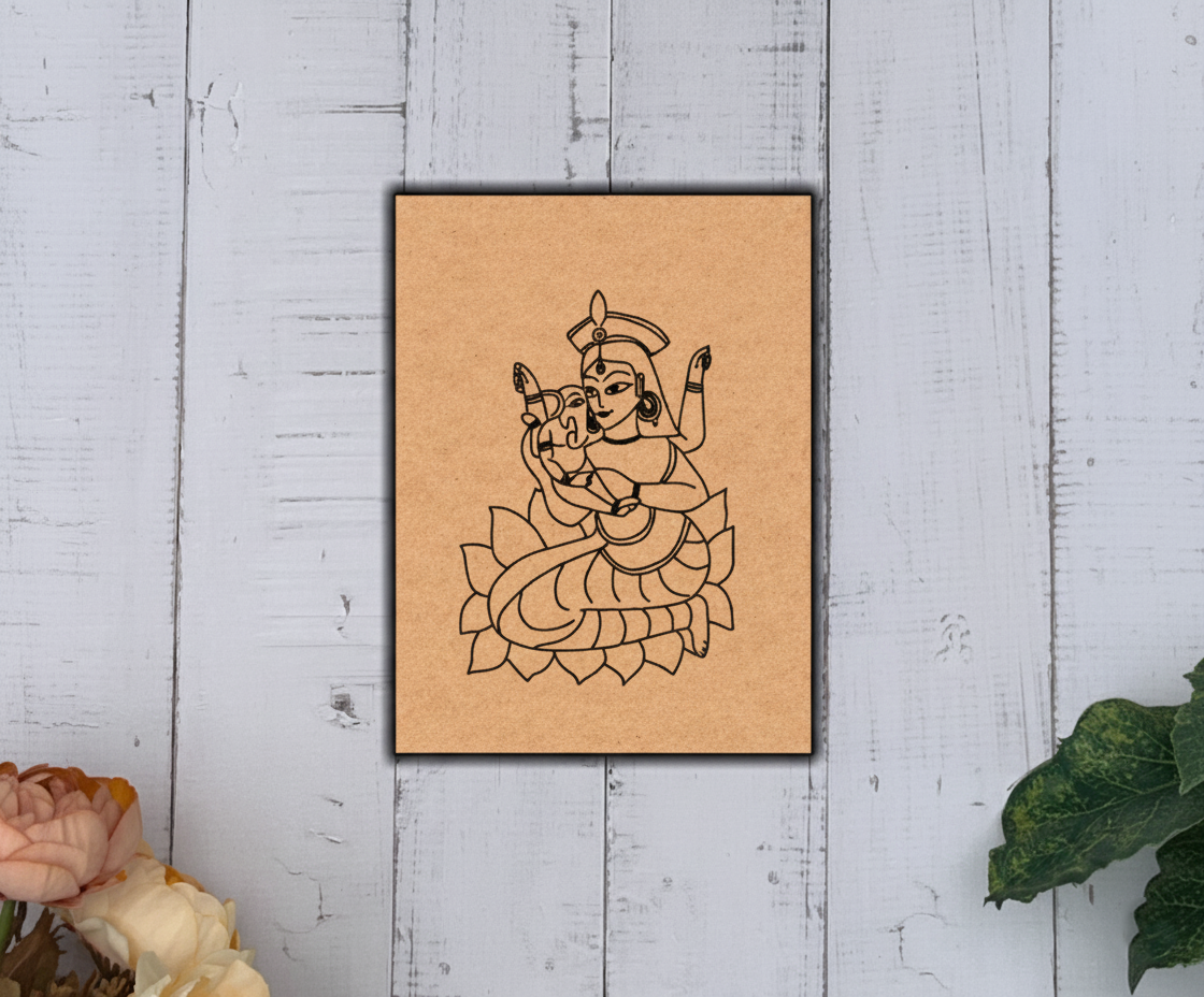 Traditional MDF DIY Painting Base with Goddess Lakshmi on Lotus Outline