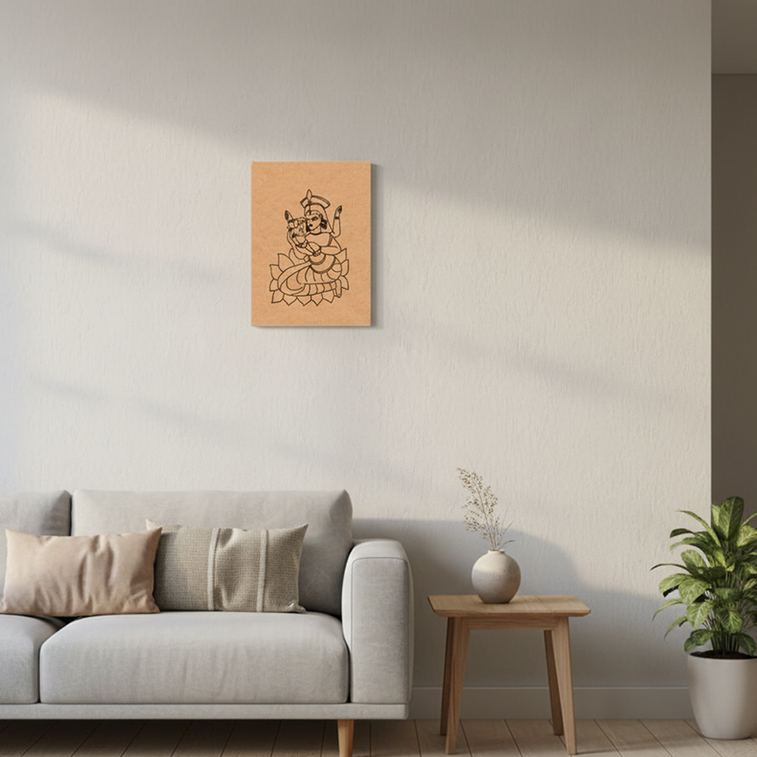 Traditional MDF DIY Painting Base with Goddess Lakshmi on Lotus Outline