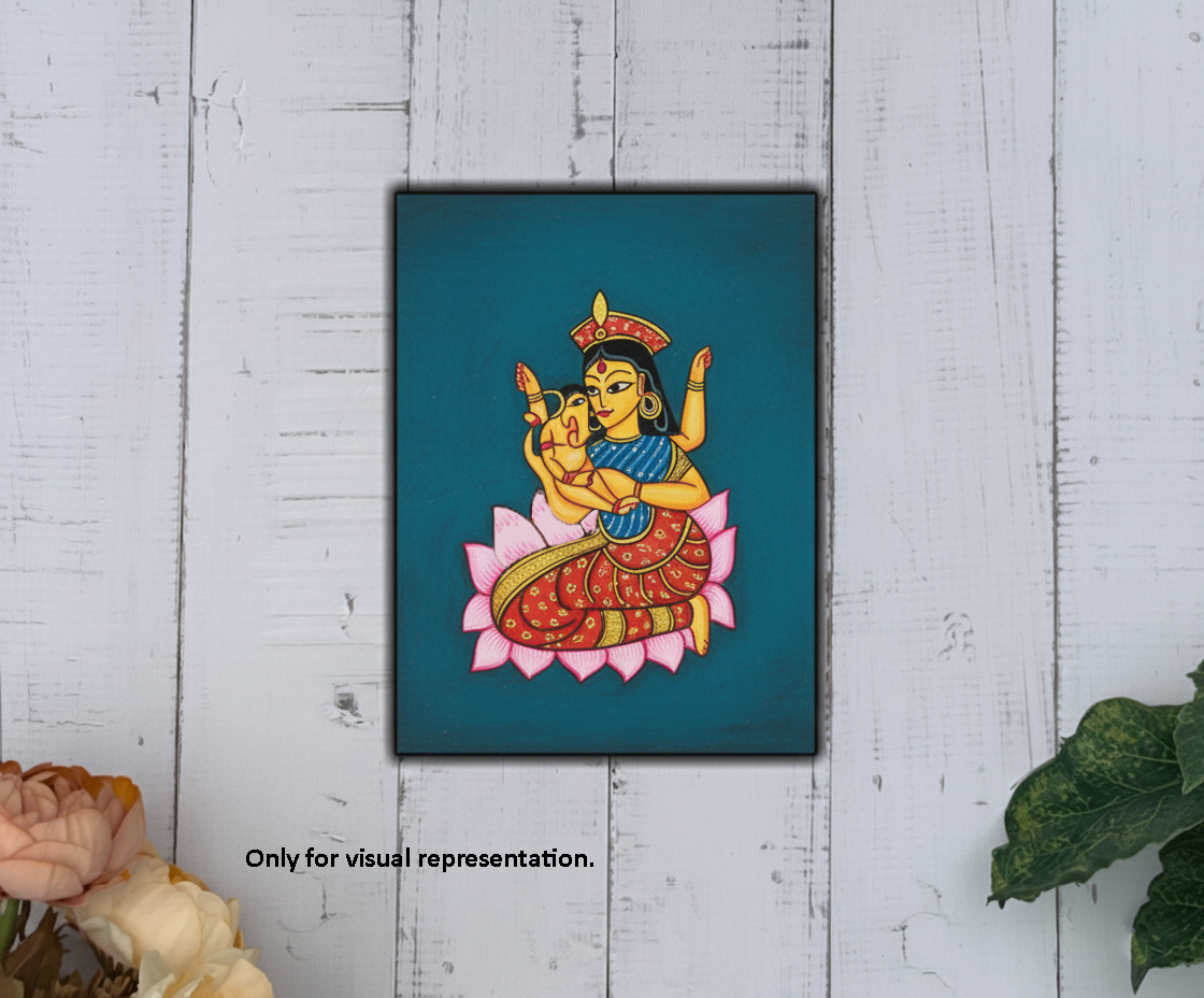 Traditional MDF DIY Painting Base with Goddess Lakshmi on Lotus Outline coloured