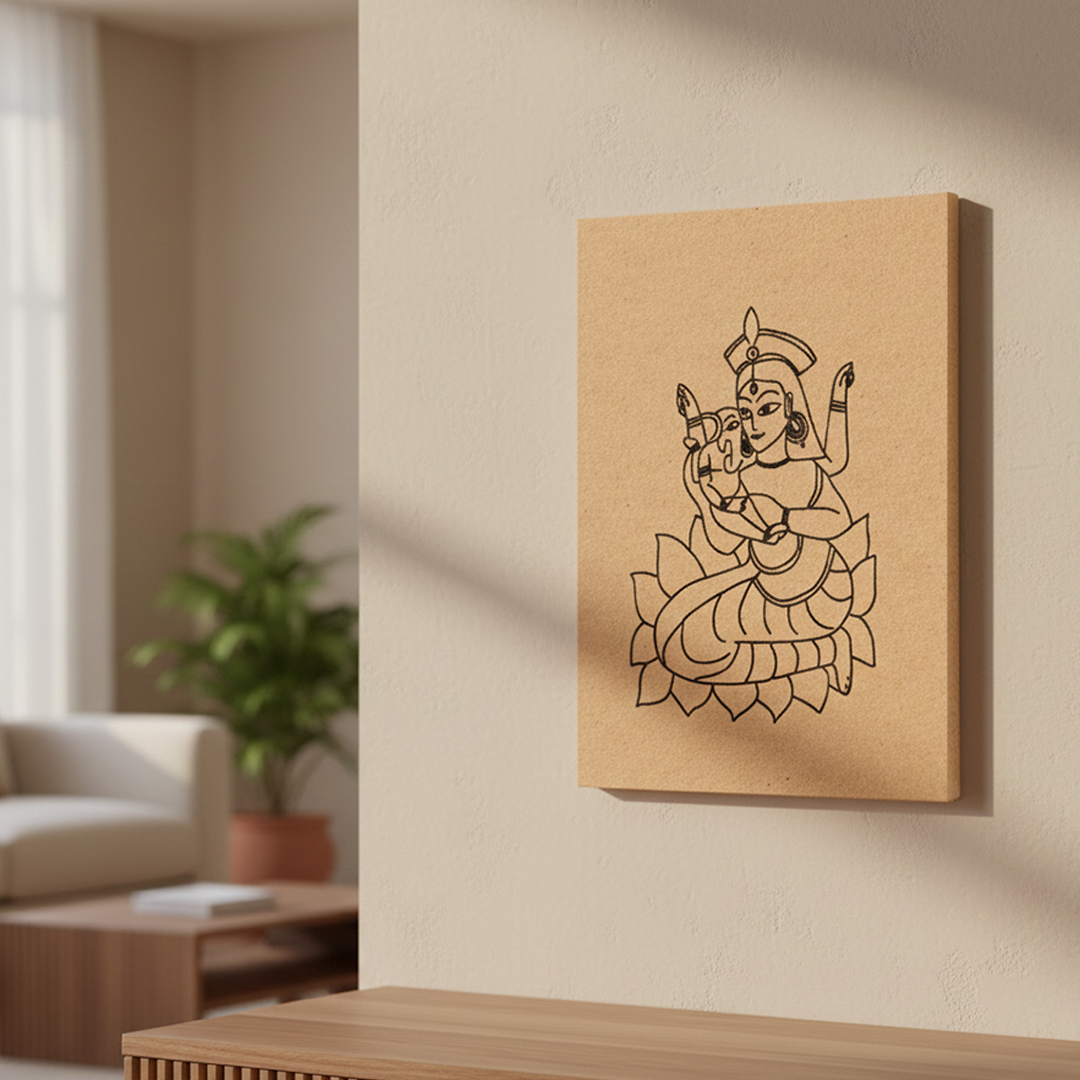 Traditional MDF DIY Painting Base with Goddess Lakshmi on Lotus Outline side angle 