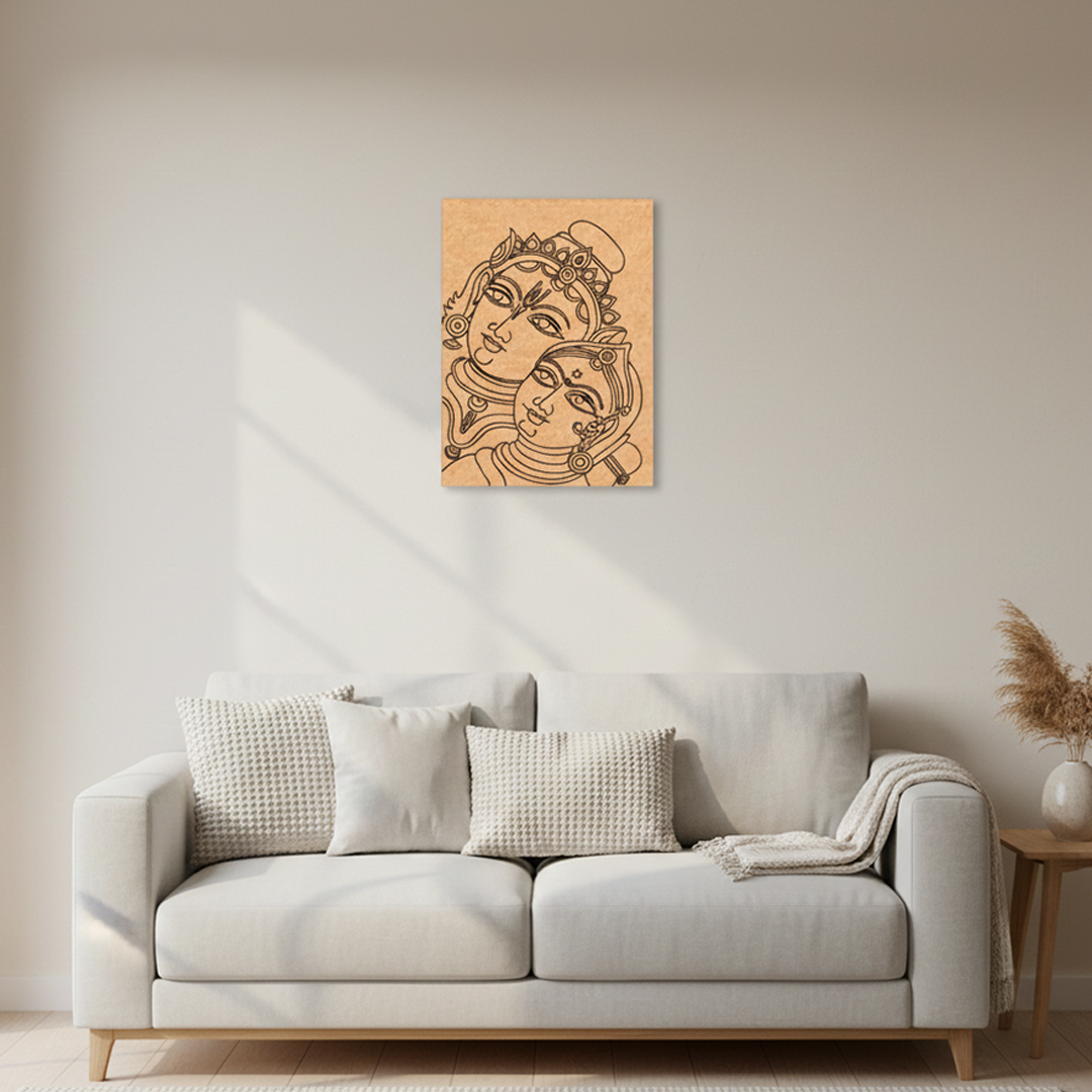 Traditional MDF DIY Painting Base with Radha Krishna Face Outline