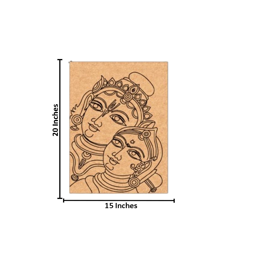 Traditional MDF DIY Painting Base with Radha Krishna Face Outline with size 