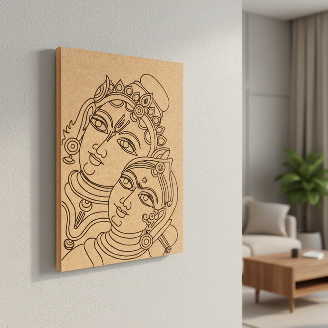 Traditional MDF DIY Painting Base with Radha Krishna Face Outline side angle 